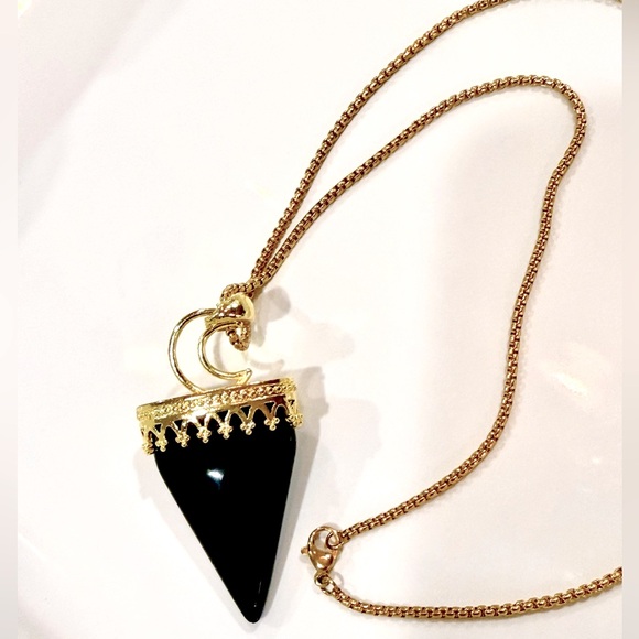 Gold Boho Black Obsidian Moon Crowned Stone Protection Amulet Necklace - Picture 4 of 4